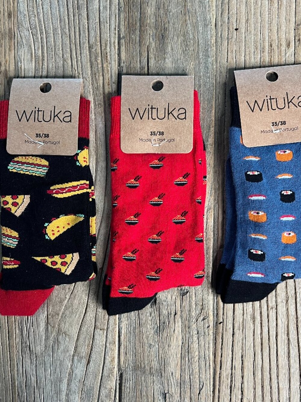 Wituka Food Print Crew Socks Lot of 3 Sushi Ramen Pizza Taco NWT EU 35-38 US 5-7